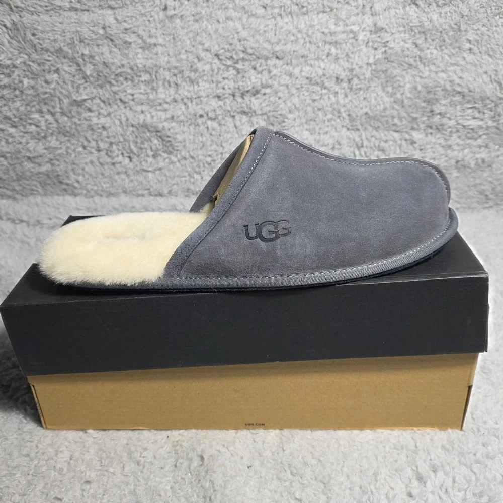 UGG Scuff Slipper Slide Shoes Gray‎ Suede Sheepskin Lined Mens 12 NIB